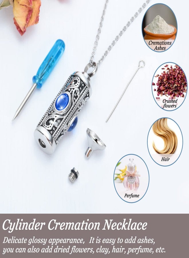 Highergo 8 Pieces Urn Necklace for Ashes Cremation Jewelry Cylinder Crystal Urn Pendant Silver Stainless Steel Memorial Pendant Keepsake with Funnels Ashes Necklace for Women Memory Jewelry - Image 3